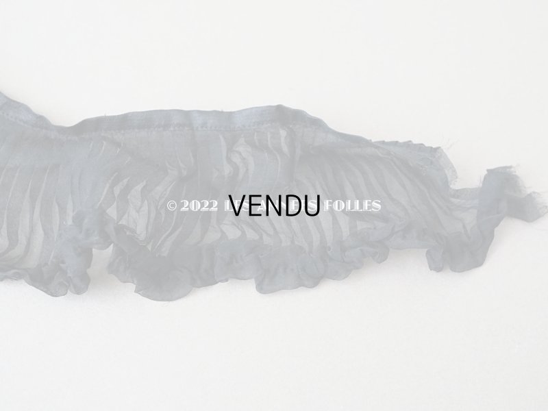 画像6: アンティーク  シルクオーガンジー　プリーツ&フリルリボン 黒 7cm幅  