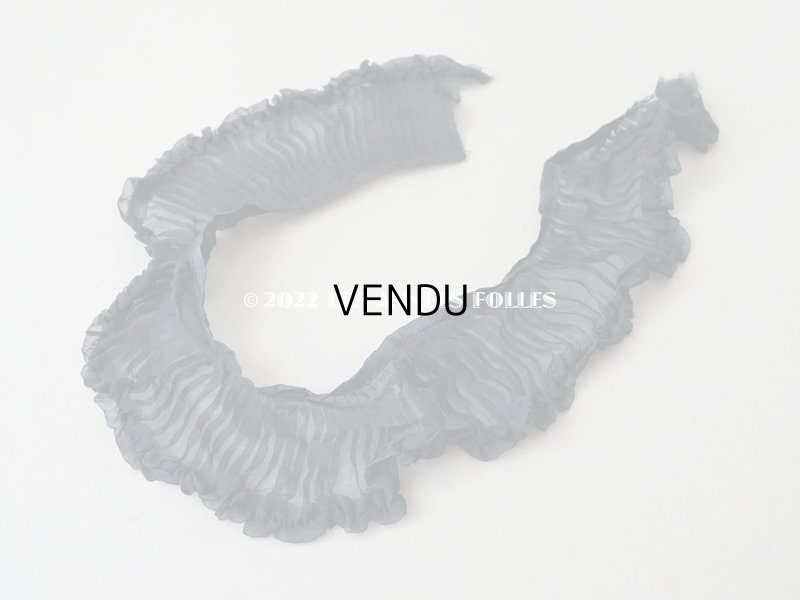 画像7: アンティーク  シルクオーガンジー　プリーツ&フリルリボン 黒 7cm幅  