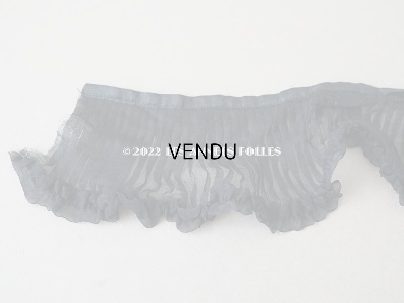 画像5: アンティーク  シルクオーガンジー　プリーツ&フリルリボン 黒 7cm幅  