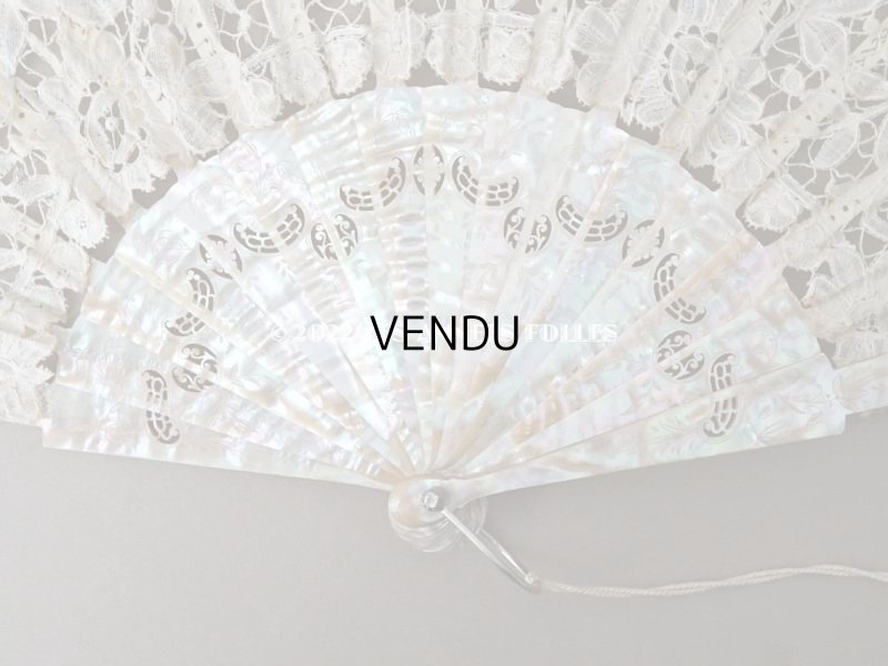 画像5: 1900年代 アンティーク  箱入り　デュシェスレースの大きなファン 彫刻入りマザーオブパール