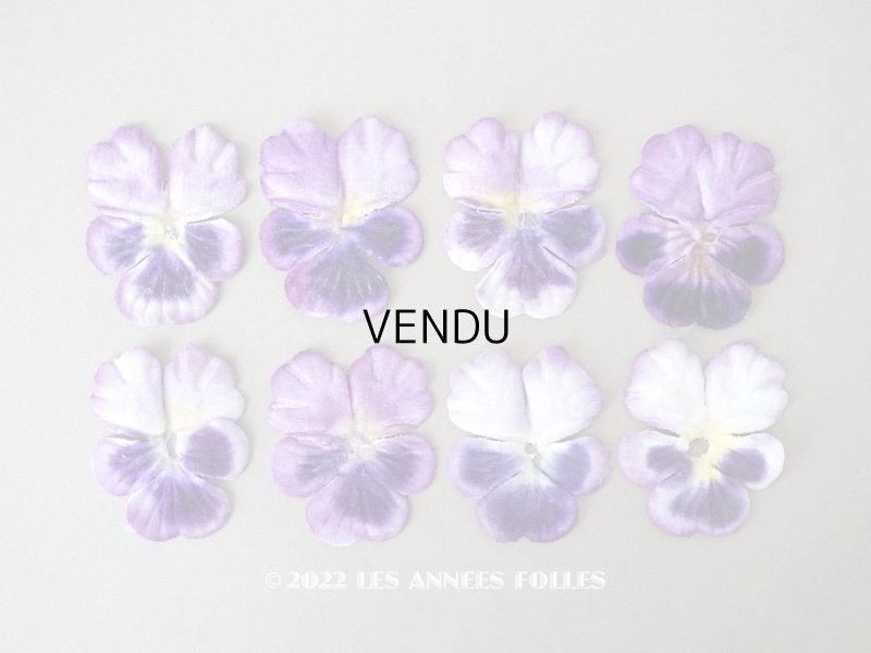画像1: アンティーク  パンジーの布花 ベルベット 紫 8ピースのセット