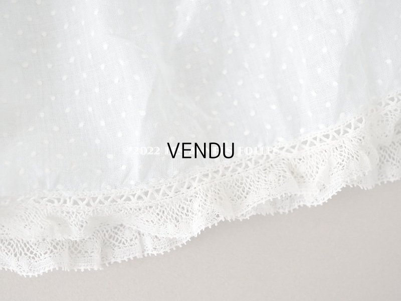 画像7: アンティーク ドット刺繍入り パウダーブルーのファブリック ベビードレス