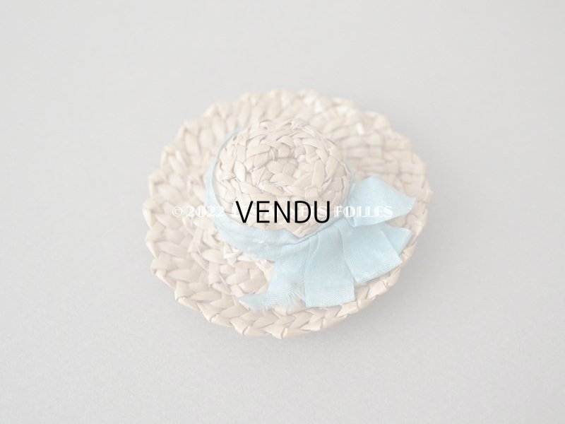 画像4: アンティーク ミニョネット用 とても小さなストローハット ブルーのシルクリボン ドール用