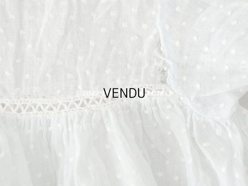 画像10: アンティーク ドット刺繍入り パウダーブルーのファブリック ベビードレス