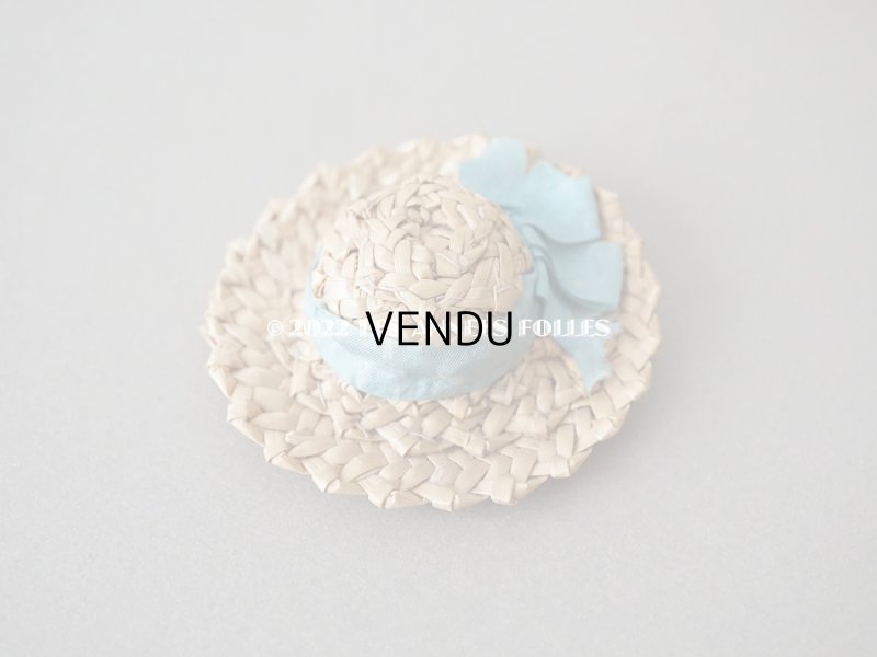 画像3: アンティーク ミニョネット用 とても小さなストローハット ブルーのシルクリボン ドール用