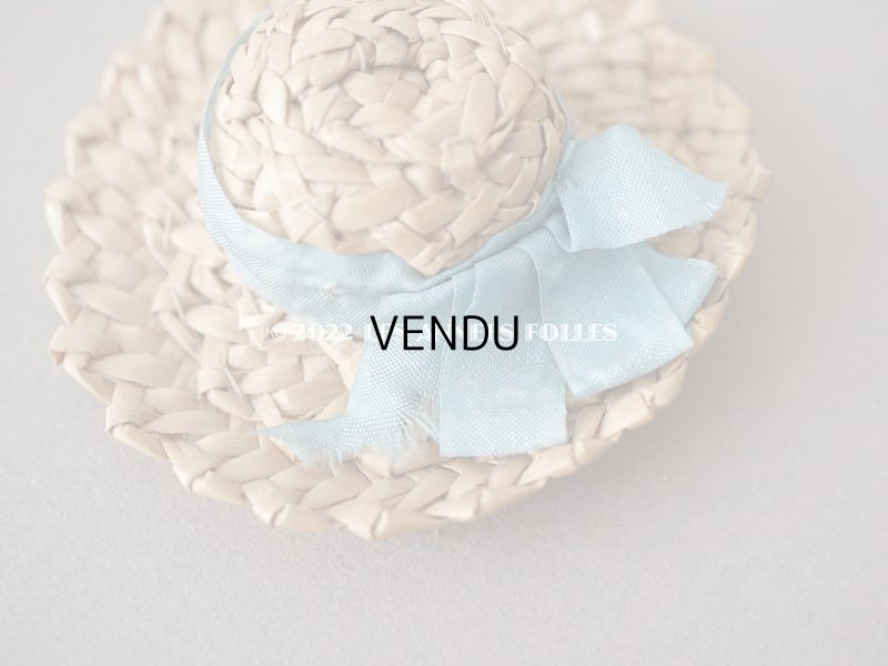 画像5: アンティーク ミニョネット用 とても小さなストローハット ブルーのシルクリボン ドール用