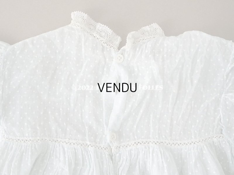 画像9: アンティーク ドット刺繍入り パウダーブルーのファブリック ベビードレス