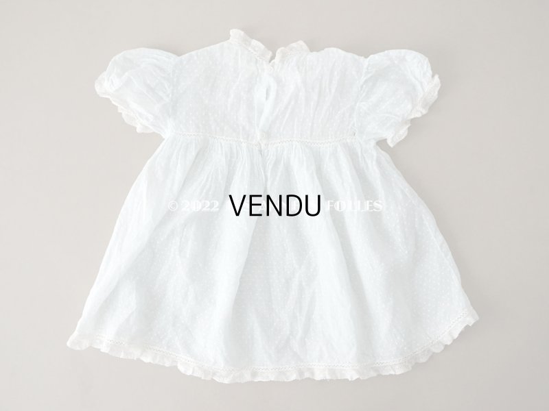 画像8: アンティーク ドット刺繍入り パウダーブルーのファブリック ベビードレス