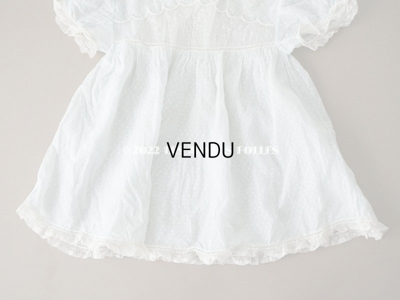 画像4: アンティーク ドット刺繍入り パウダーブルーのファブリック ベビードレス