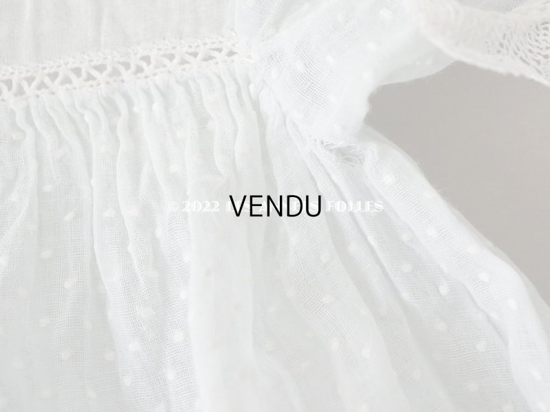 画像11: アンティーク ドット刺繍入り パウダーブルーのファブリック ベビードレス