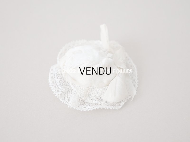 画像3: アンティーク ミニョネット用 とても小さな帽子 リボン&手編みのレース ドール用