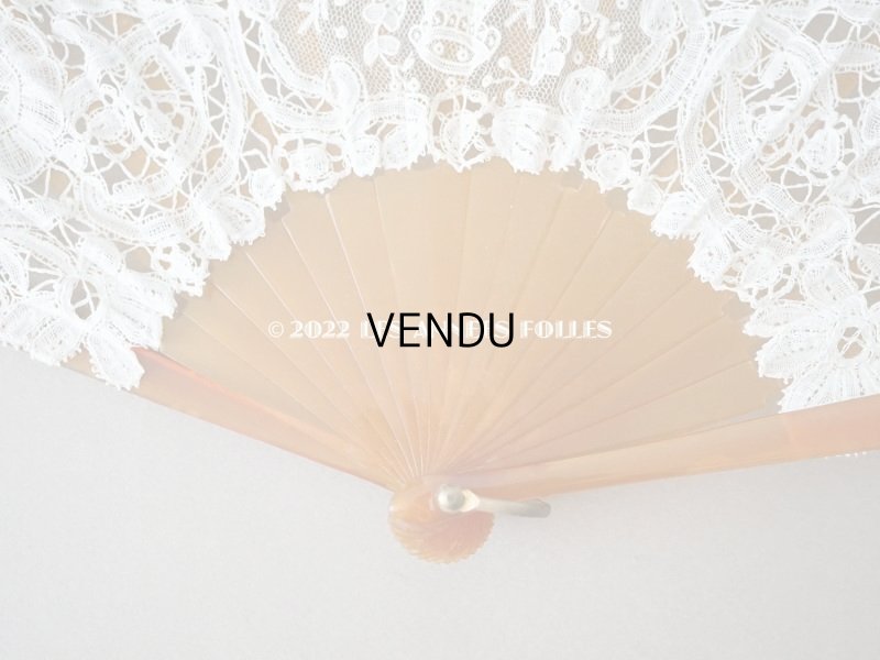 画像5: 19世紀　アンティーク ファン ブリュッセルミックス 薔薇の花かごのポワンドローズ モノグラム入り 箱付き【ポワン・ド・ガーズ】【ポワン・ド・ローズ】