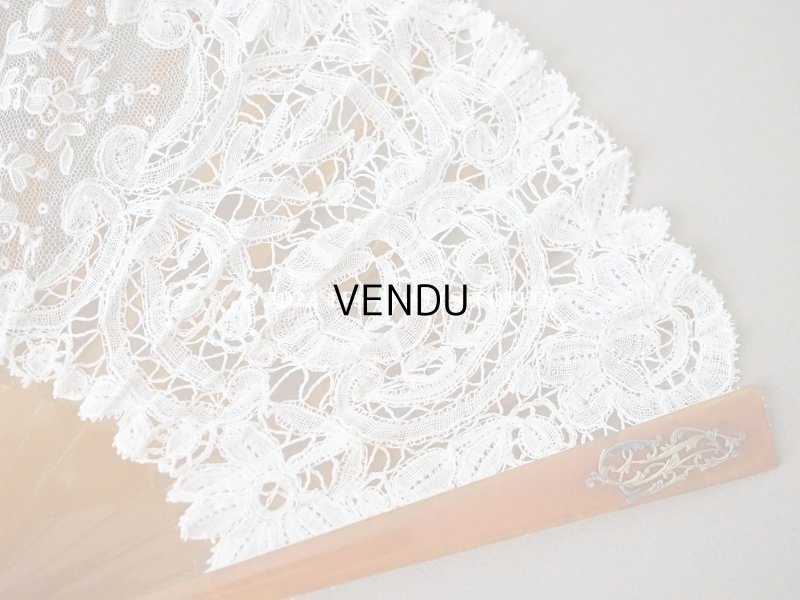 画像8: 19世紀　アンティーク ファン ブリュッセルミックス 薔薇の花かごのポワンドローズ モノグラム入り 箱付き【ポワン・ド・ガーズ】【ポワン・ド・ローズ】