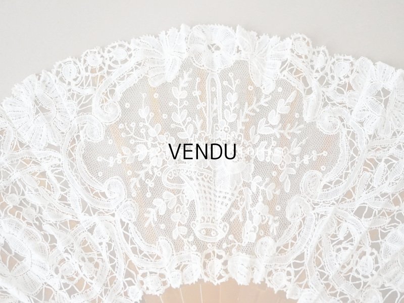 画像7: 19世紀　アンティーク ファン ブリュッセルミックス 薔薇の花かごのポワンドローズ モノグラム入り 箱付き【ポワン・ド・ガーズ】【ポワン・ド・ローズ】