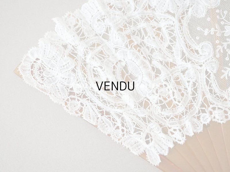 画像6: 19世紀　アンティーク ファン ブリュッセルミックス 薔薇の花かごのポワンドローズ モノグラム入り 箱付き【ポワン・ド・ガーズ】【ポワン・ド・ローズ】