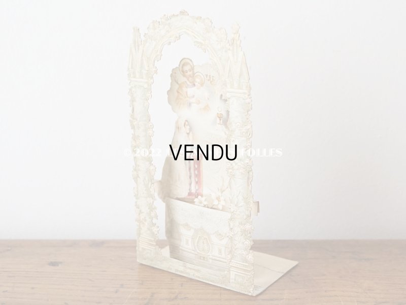 画像5: アンティーク  初聖体の立体カニヴェ 淡いピンクの薔薇の柱 ポップアップ クロモ