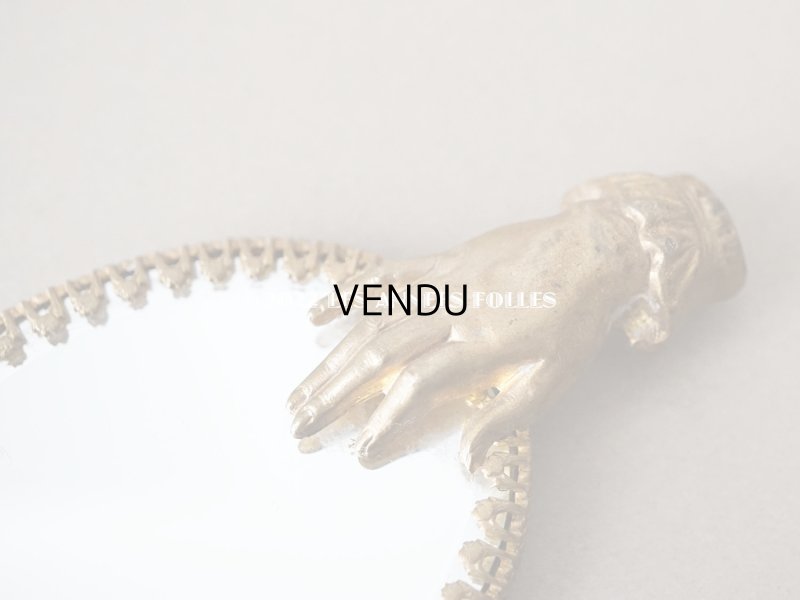 画像3: アンティーク 小さな手鏡 手のモチーフ&菫の布花