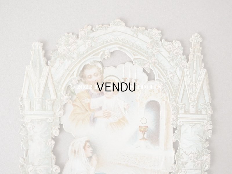 画像9: アンティーク  初聖体の立体カニヴェ 淡いピンクの薔薇の柱 ポップアップ クロモ