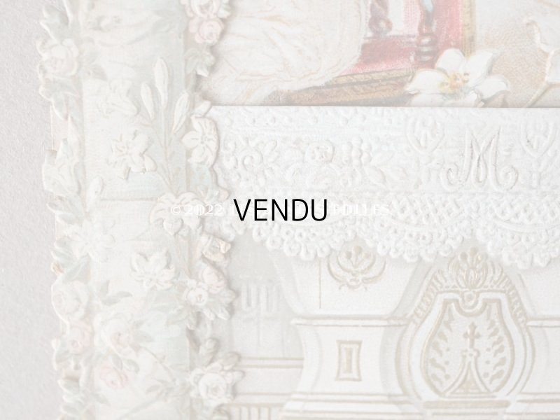 画像12: アンティーク  初聖体の立体カニヴェ 淡いピンクの薔薇の柱 ポップアップ クロモ