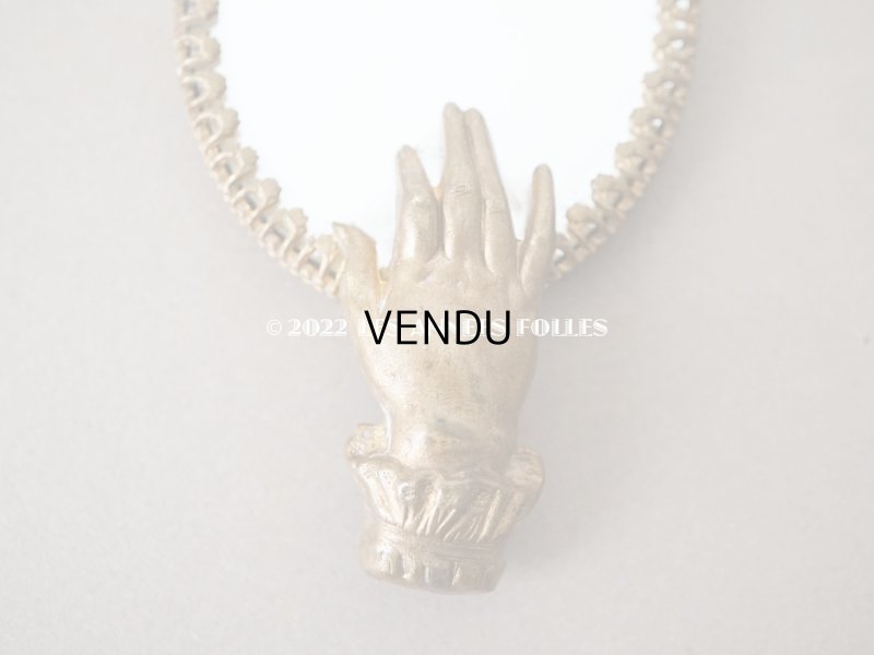 画像6: アンティーク 小さな手鏡 手のモチーフ&菫の布花