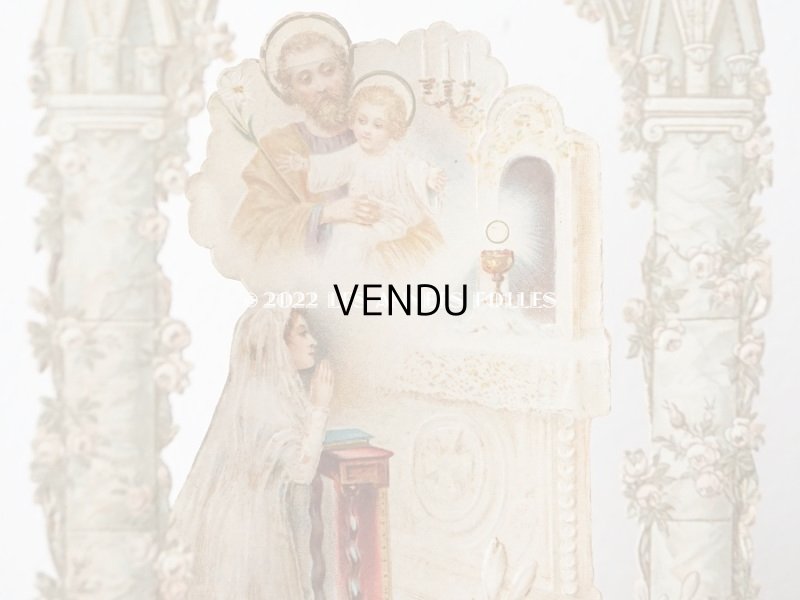 画像3: アンティーク  初聖体の立体カニヴェ 淡いピンクの薔薇の柱 ポップアップ クロモ