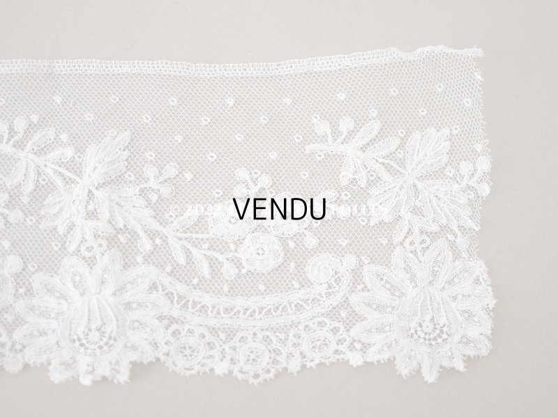 画像9: アンティーク  薔薇模様 手編みのボビンレース アプリカシオン・アングルテール 1.7m 幅9cm