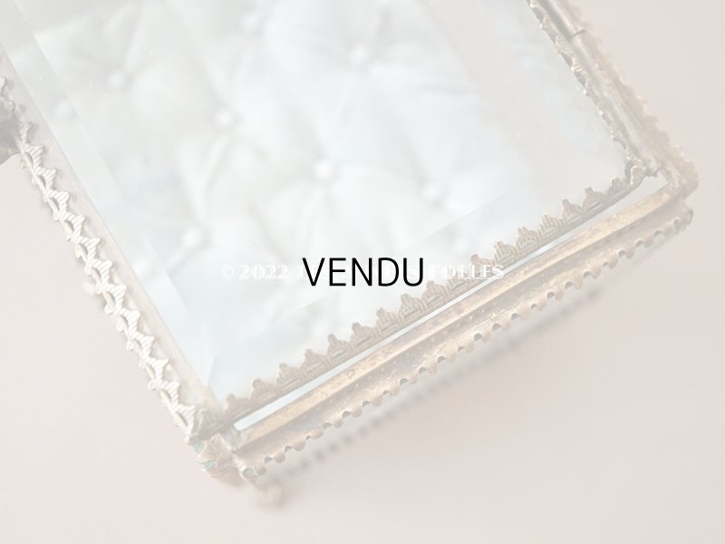 画像8: 19世紀 アンティーク 天使＆薔薇のガーランドのオルモル 大きなジュエリーケース ブルー・グリーンのベルベットのクッション