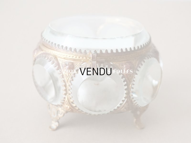 画像13: 19世紀末 アンティーク ジュエリーボックス パウダーブルーのクッション ラウンド型 ロカイユ装飾の脚