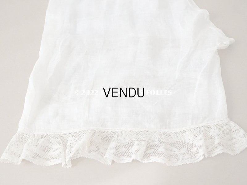 画像14: 1900年代 アンティーク ペチコート 王冠紋章の刺繍入り ピンクのリボン&手編みのヴァランシエンヌレース