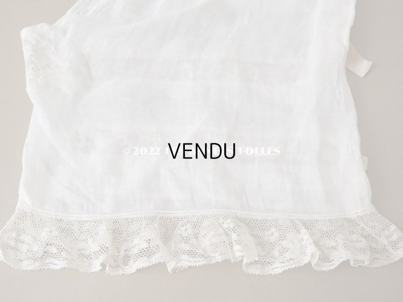 画像15: 1900年代 アンティーク ペチコート 王冠紋章の刺繍入り ピンクのリボン&手編みのヴァランシエンヌレース