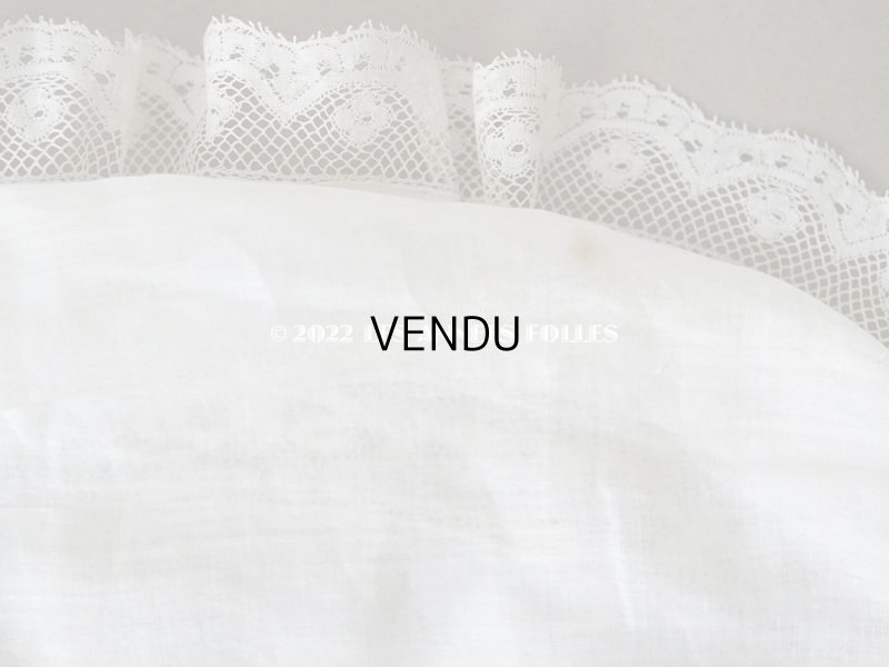 画像12: 19世紀末 アンティーク  王冠紋章＆イニシャル刺繍入り　小さなピローケース 手編みのヴァランシエンヌレース