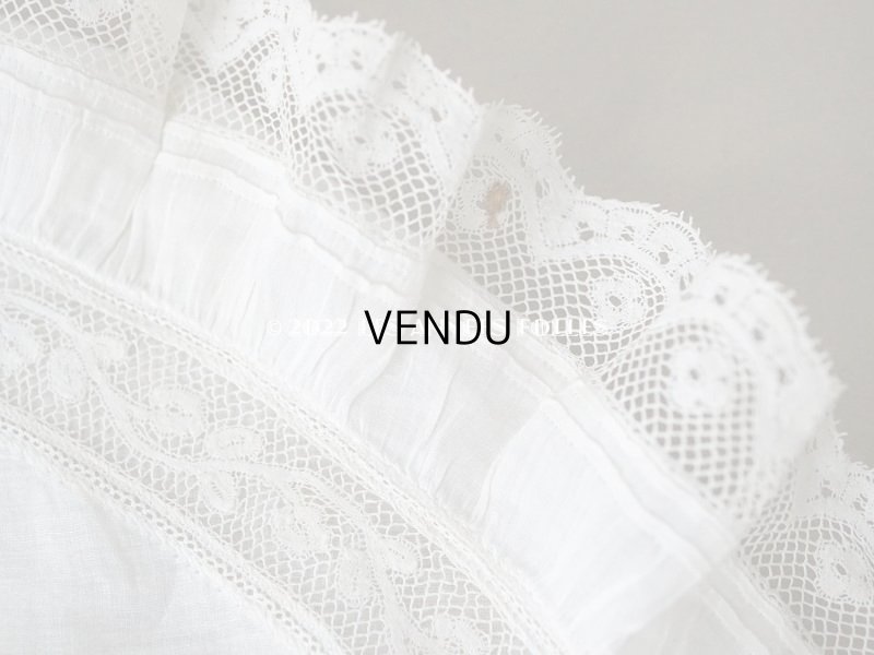 画像6: 19世紀末 アンティーク  王冠紋章＆イニシャル刺繍入り　小さなピローケース 手編みのヴァランシエンヌレース