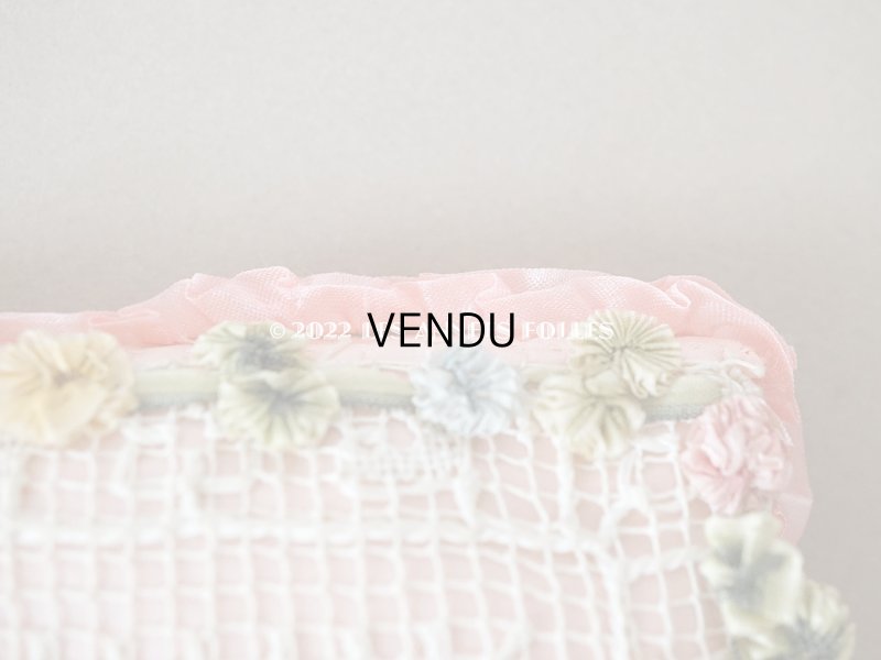 画像4: 1900年代 アンティーク シルク製 小さなハンキーケース  ロココモチーフ&フリル ハンカチ用ポシェット 