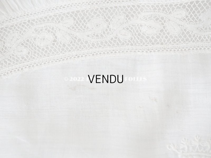 画像5: 19世紀末 アンティーク  王冠紋章＆イニシャル刺繍入り　小さなピローケース 手編みのヴァランシエンヌレース