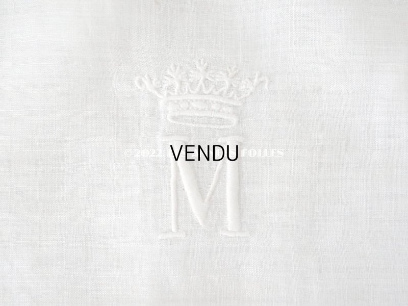 画像4: 19世紀末 アンティーク  王冠紋章＆イニシャル刺繍入り　小さなピローケース 手編みのヴァランシエンヌレース