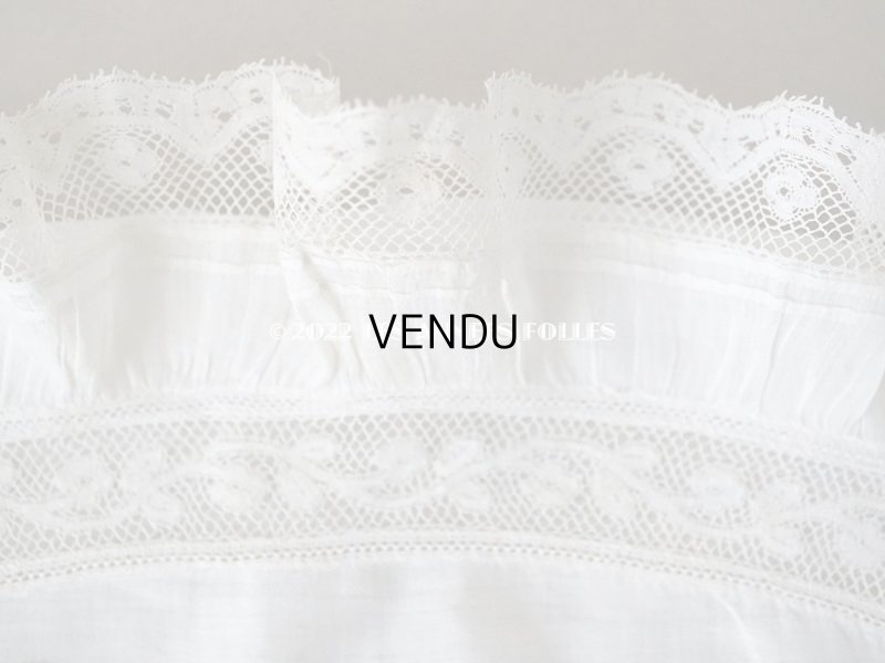 画像3: 19世紀末 アンティーク  王冠紋章＆イニシャル刺繍入り　小さなピローケース 手編みのヴァランシエンヌレース