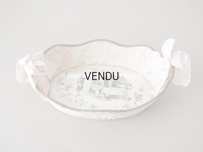 画像3: 1907年 アンティーク ピンクのリボンが結ばれた　バテムのシルク製パニエ　薔薇模様