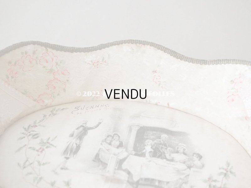 画像8: 1907年 アンティーク ピンクのリボンが結ばれた　バテムのシルク製パニエ　薔薇模様