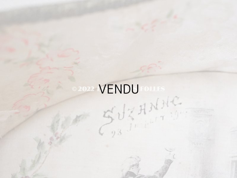 画像6: 1907年 アンティーク ピンクのリボンが結ばれた　バテムのシルク製パニエ　薔薇模様