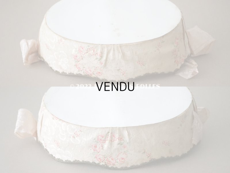 画像11: 1907年 アンティーク ピンクのリボンが結ばれた　バテムのシルク製パニエ　薔薇模様