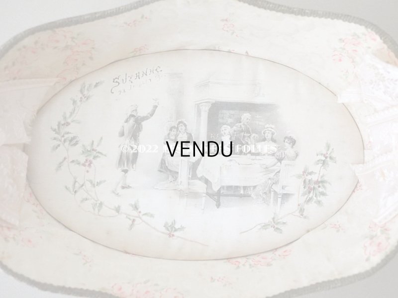 画像5: 1907年 アンティーク ピンクのリボンが結ばれた　バテムのシルク製パニエ　薔薇模様