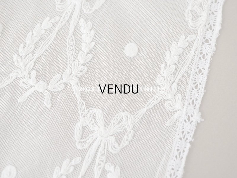 画像8: アンティーク カーテン用 チュールレース リボン&リーフのメダイヨン 290×58〜60cm