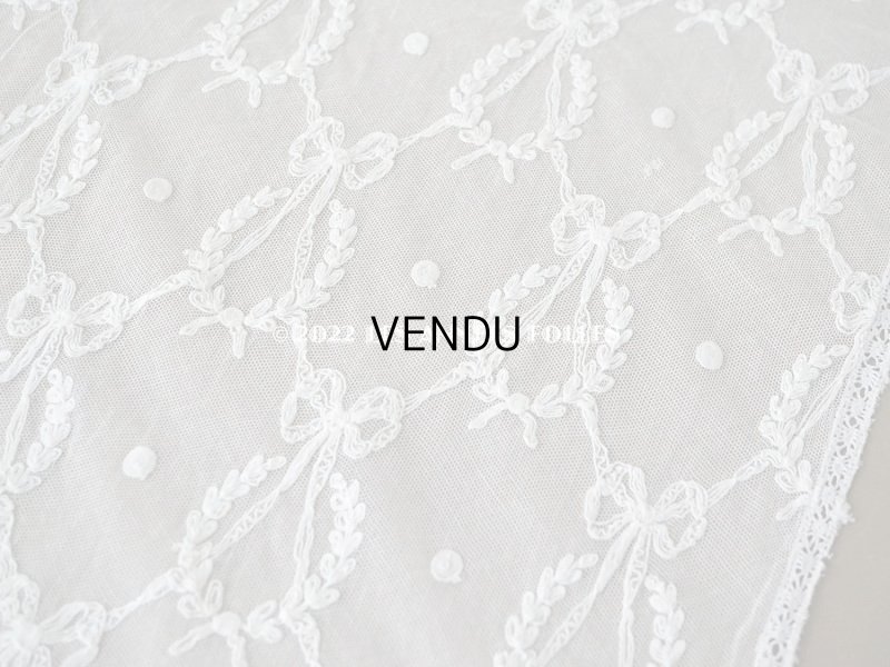 画像10: アンティーク カーテン用 チュールレース リボン&リーフのメダイヨン 290×58〜60cm