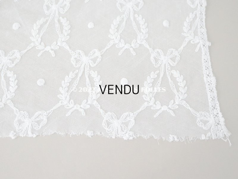 画像11: アンティーク カーテン用 チュールレース リボン&リーフのメダイヨン 290×58〜60cm