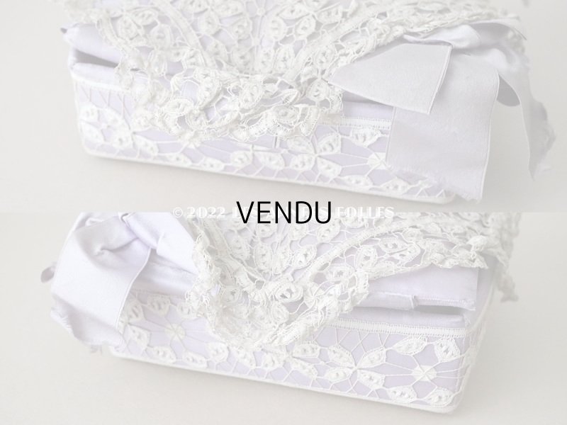 画像6: 19世紀末　アンティーク 大きなリボンが結ばれた ソーイングボックス　ラヴェンダー　ボビンレース