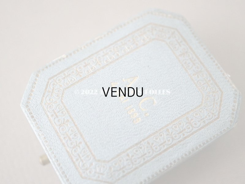 画像3: 1899年 アンティーク イニシャル A.C  本革製 ジュエリーボックス 金彩入り スモーキーブルー