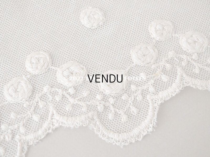 画像6: アンティーク 幅広 薔薇の刺繍入りレース エクリュ 幅16cm