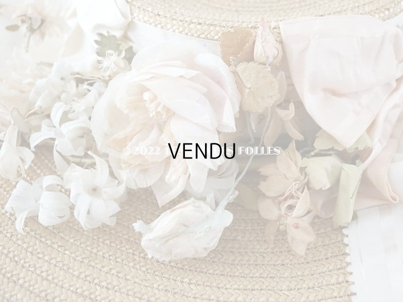 画像14: 19世紀末 アンティーク 大きなストローハット　パウダーピンクの薔薇の布花＆シルクリボン