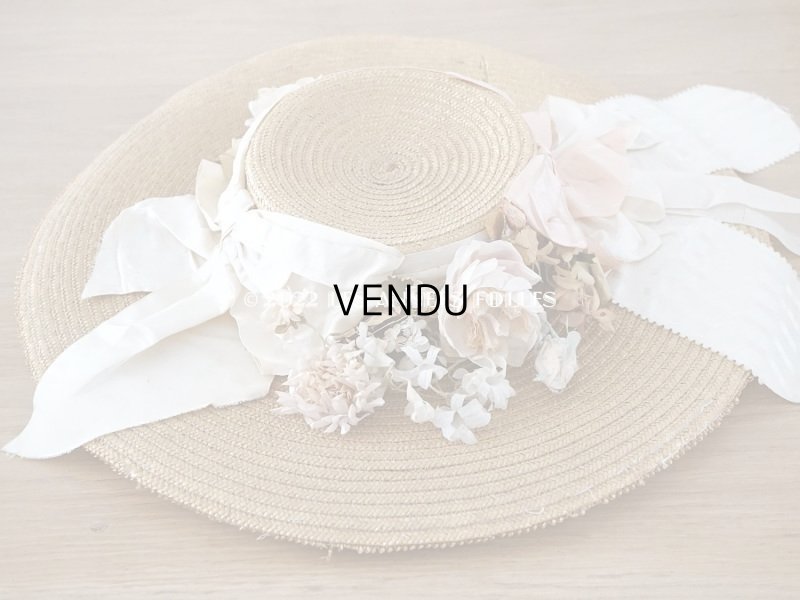 画像4: 19世紀末 アンティーク 大きなストローハット　パウダーピンクの薔薇の布花＆シルクリボン