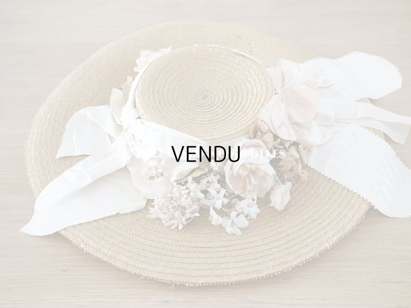 画像3: 19世紀末 アンティーク 大きなストローハット　パウダーピンクの薔薇の布花＆シルクリボン